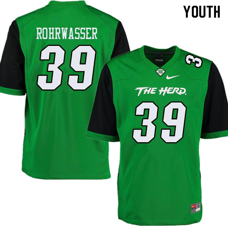 Youth #39 Justin Rohrwasser Marshall Thundering Herd College Football Jerseys Sale-Green - Click Image to Close